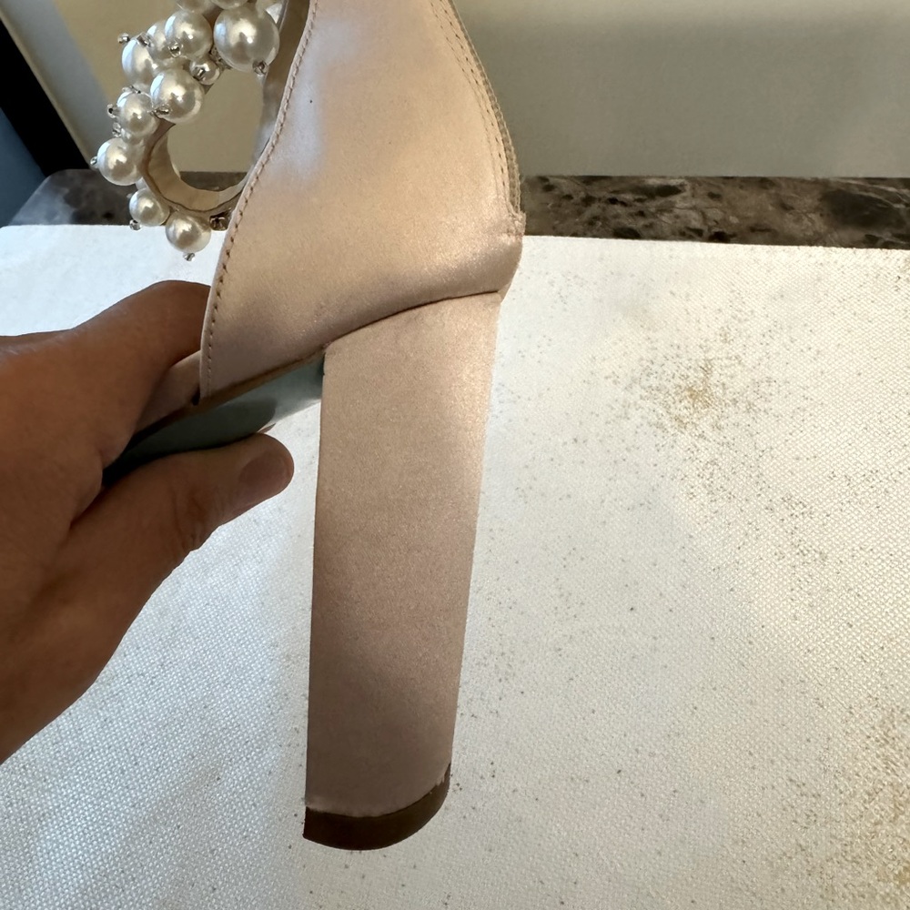 Betsey Johnson Pink Pearl Embellished Block Heel Sandals - Picture 13 of 15